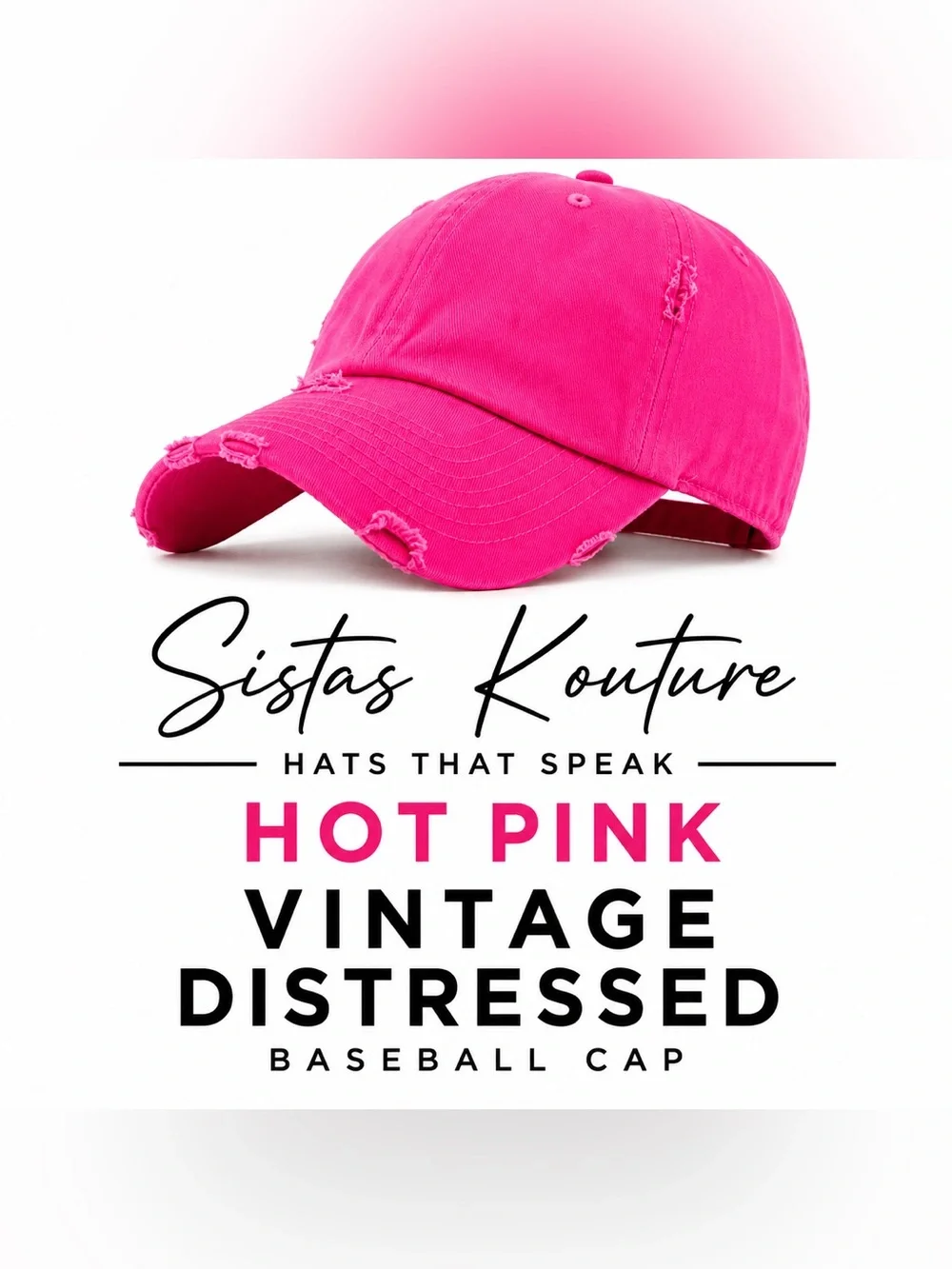 Women’s Hot Pink Distressed Baseball Cap